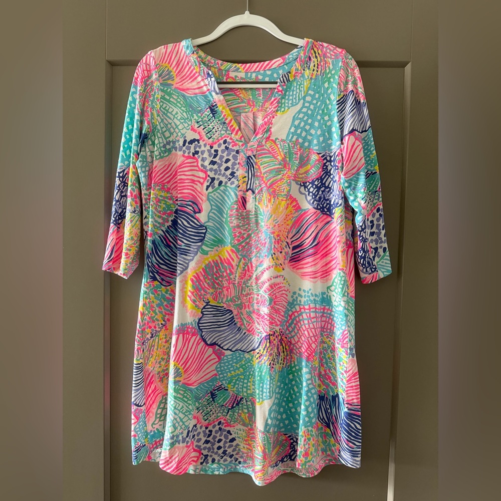 Lilly Pulitzer Colorful Print 3/4 Sleeve Shift Dress – Medium